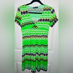 Volume One Green Groovy Geometric Pattern Spring St Pat Dress Women’s Size L/XL‎